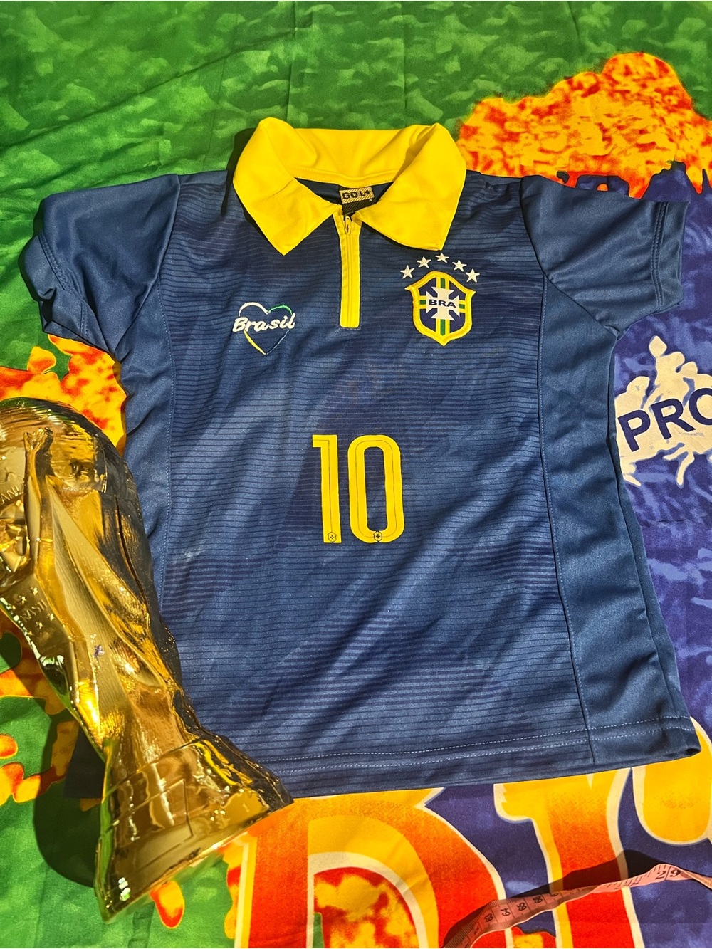 Gola Kids Soccer Jersey in Blue with Yellow Collar
